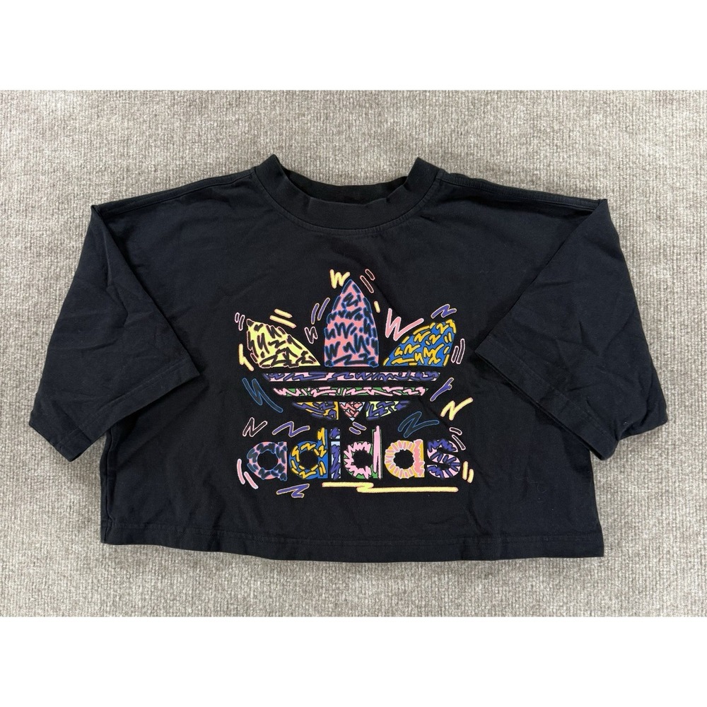Adidas Originals Crop T Shirt Women Medium Black Graphic Logo Casual Tee